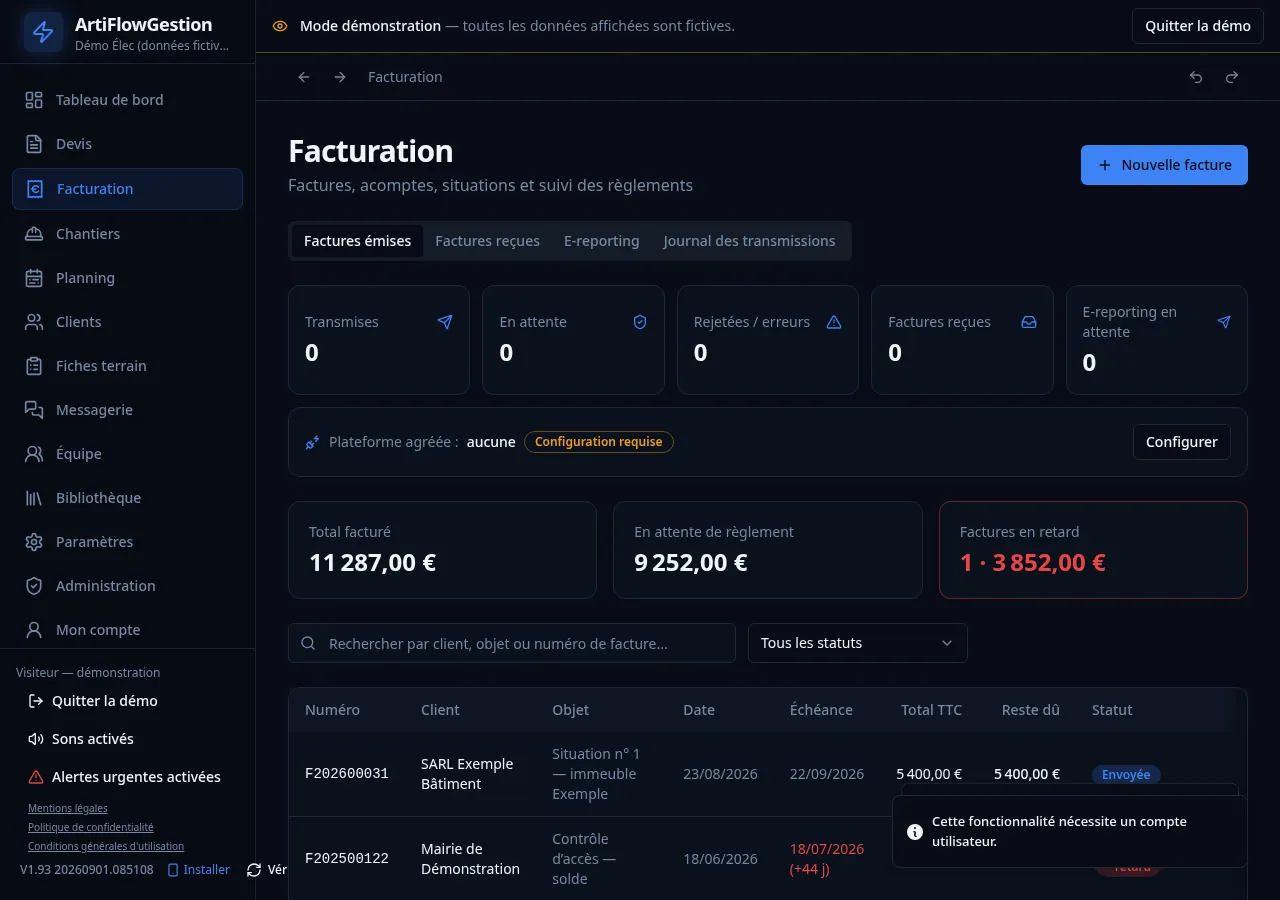 Facturation : suivi des factures émises et des règlements, pour repérer immédiatement les retards de paiement.